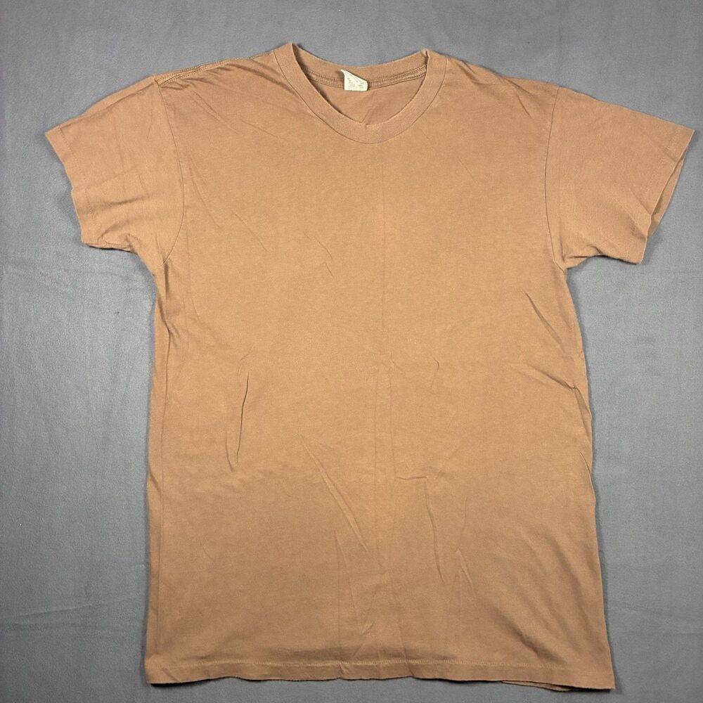 Vintage US Military T-Shirt Adult Large Brown Single Stitch Blank Army 90s